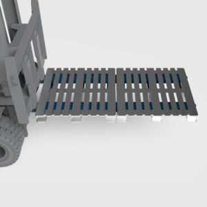 fork extension attachment on a forklift with a pallet