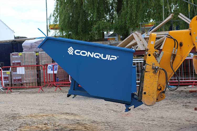 autolock self tipping skip mounted on telehander side veiw
