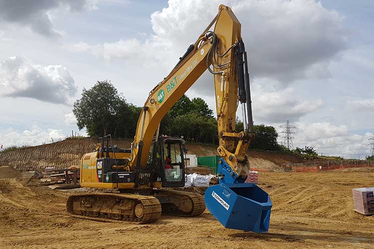 conquip excavator pouring bucket