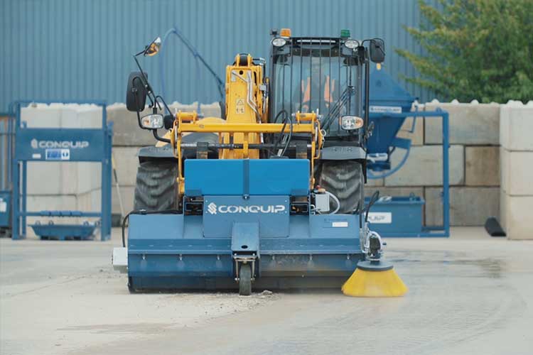 conquip forklift sweeper attachment on telehandler